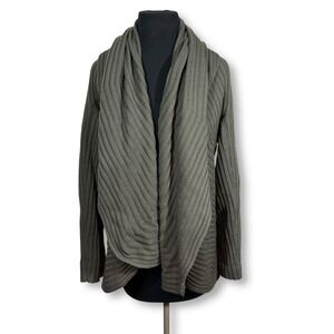 Sundance Merino Wool Open Front Cardigan Draped Collar Ribbed Knit Womens Medium